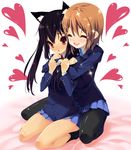  animal_ears bad_id bad_pixiv_id cat_ears heart hirasawa_yui hug k-on! multiple_girls nakano_azusa pantyhose school_uniform show_(rinnetenshow) smile 