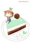  2016 :&lt; artist_name birthday birthday_cake blush_stickers brown_hair cake commentary dated food hinata_yuu kantai_collection minigirl necktie pantyhose plate short_hair sitting solo sprout_on_head wakaba_(kantai_collection) 
