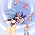  artist_request blue_hair breasts daitokuji_biko drill_hair female long_hair looking_at_viewer missile outdoors project_a-ko sky solo swimsuit visor 