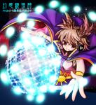  brown_hair cape danmaku headphones highres moni_(credo) purple_eyes ritual_baton solo spell_card touhou toyosatomimi_no_miko 