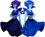  banned_artist blue_dress blue_eyes blue_hair blue_skin collarbone commentary dress dual_persona gensei_ruri lapis_lazuli_(steven_universe) looking_at_viewer protected_link sash short_hair sleeveless smile steven_universe white_background 