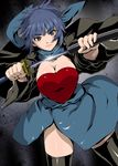  1girl blue_eyes blue_hair breasts cleavage kamakiri_(kamakiri_farm) large_breasts looking_at_viewer ootori_ichiraku scarf skirt sword thighhighs weapon 
