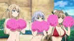  3girls amagi_brilliant_park animated animated_gif blonde_hair blue_eyes bouncing_breasts breasts brown_eyes brown_hair green_eyes large_breasts lowres multiple_girls muse_(amaburi) navel sento_isuzu silver_hair sylphy_(amaburi) underboob 