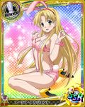  ahoge animal_ears artist_request asia_argento ass bishop_(chess) blonde_hair blue_background bra bunny_ears card_(medium) chess_piece green_eyes high_school_dxd long_hair official_art pink_bra solo torn_clothes trading_card underwear very_long_hair 