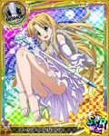  asia_argento bishop_(chess) blonde_hair breasts card_(medium) character_name chess_piece detached_sleeves dress green_eyes high_school_dxd long_hair looking_at_viewer medium_breasts official_art open_mouth panties solo staff trading_card underwear very_long_hair white_dress 