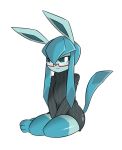  anthro black_clothing black_nose blue_fur blue_hair blue_sclera canid canine clothed clothing eeveelution egnahcio eyewear female front_view frown fur glaceon glasses hair light_fur long_ears long_hair long_tail looking_at_viewer mammal markings multicolored_fur nintendo pok&eacute;mon pok&eacute;mon_(species) simple_background sitting socks_(marking) sweater two_tone_fur video_games white_background white_eyes 