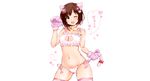  animal_ears blush bra breasts brown_hair catgirl cleavage collar gloves green_eyes heart idolmaster idolmaster_cinderella_girls maekawa_miku mobuko_(akita_komachi) panties short_hair tail thighhighs underwear white wink 