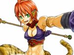  animal_ears aosa_(momikin) breasts breath_of_fire breath_of_fire_ii bustier cat_ears cat_tail facial_mark gloves green_eyes midriff no_panties no_pants orange_hair pointy_ears red_hair rinpoo_chuan short_hair solo staff tail 