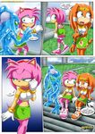  2016 amy_rose bbmbbf blush chaos_(sonic) clothing cloud comic crown echidna female footwear gloves grass hairband half-closed_eyes hedgehog male mammal mobius_unleashed monotreme navel palcomix panties sandals scared shirt skirt sky sonic_(series) squint stairs text tiara tikal_the_echidna underwear 
