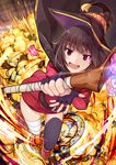  :d black_hair blush explosion eyepatch eyepatch_removed fang_xue_jun fingerless_gloves gloves hat kono_subarashii_sekai_ni_shukufuku_wo! looking_at_viewer magic_circle megumin open_mouth red_eyes short_hair smile solo staff witch_hat 