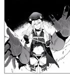 absurdres bare_shoulders black_gloves choker destroyer_water_oni gloves greyscale helmet highres kantai_collection long_hair monochrome open_mouth pose ribbon shinkaisei-kan solo torn_clothes tsukamoto_minori 