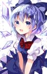  bad_id bad_twitter_id blue_dress blue_eyes blue_hair blush cirno colorized dress fang hair_ribbon highres ice ice_wings looking_at_viewer open_mouth puffy_sleeves ribbon short_hair short_sleeves sketch smile solo star sweetroad touhou white_background wings 