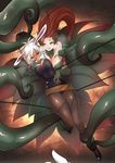  animal_ears ankle_grab battle_bunny_riven bdsm blush bondage bound bound_arms bracelet breasts brown_eyes bunny_ears bunnysuit chin_grab choker claws cleavage earrings highres jewelry large_breasts league_of_legends licking_lips messy_hair moonjunk multiple_girls navel plant pointy_ears ponytail red_hair riven_(league_of_legends) saliva short_eyebrows short_hair skindentation spiked_bracelet spikes sweat tears tentacles tongue tongue_out torn_clothes vines white_hair yellow_eyes yuri zyra 