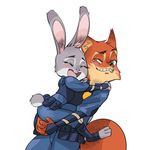  blush buckteeth canine cuddling cute digital_media_(artwork) disney duo female fox fur grey_fur hug judy_hopps lagomorph long_ears male mammal nick_wilde orange_fur rabbit size_difference teeth zootopia ル一キ一ドリフト 