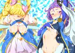  asahina_mirai blonde_hair blue_gloves blush breasts bridal_gauntlets censored closed_eyes cure_magical cure_miracle gloves hat heart izayoi_liko long_hair magical_girl mahou_girls_precure! medium_breasts multiple_girls navel precure purple_eyes purple_hair sapphire_style small_breasts star_censor witch_hat yuto_(dialique) 
