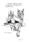  blush bow chain check_translation chinese dated greyscale highres horn horn_ribbon horns hoshiguma_yuugi ibuki_suika ko_kita monochrome multiple_girls ribbon shirt sleeveless sleeveless_shirt touhou translation_request 