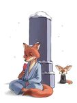  2016 anthro candy canine clothing crossed_legs digital_media_(artwork) dipstick_tail disney duo fennec finnick food fox frown half-closed_eyes kneeling male mammal multicolored_tail nick_wilde popsicle robe simple_background smile snot zootopia 杯具螺旋丸 