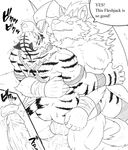  anal anthro balls butt canine cum cum_in_ass cum_inside dog engrish erection feline male male/male mammal monochrome muscular nude orgasm penis simple_background tiger urakata5x white_background 