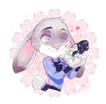  &lt;3 2016 anthro clothing cute disney duo eyes_closed female fru_fru judy_hopps lagomorph mammal one_eye_closed pattern_background police_uniform purple_eyes rabbit shrew simple_background size_difference smile uniform wink zootopia 怨 