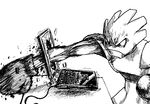  angry anonymous_artist boxing_gloves computer hitmonchan laptop male monochrome nintendo pok&eacute;mon punch reaction_image red_eyes solo video_games 