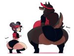  2018 anthro boss_(gats) brown_fur brown_hair butt clothing crouching duo female fur gats hair human laverne_(sssonic2) legwear long_hair mammal midriff pizza_thot presenting presenting_hindquarters rear_view red_clothing shirt uniform visor_cap 