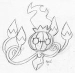  breasts chandelure female monochrome navel nintendo pok&eacute;mon praiz solo video_games wide_hips 