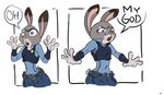  annoyed anthro buckteeth clothing comic dialogue disney english_text fur genosaurer grey_fur judy_hopps lagomorph long_ears mammal meme parody police police_uniform purple_eyes rabbit reaction_image simple_background solo teeth terrible_the_drawfag text uniform white_background zootopia 