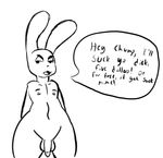  animal_humanoid balls dialogue humanoid iguanasarecool lagomorph male male/male mammal nipples open_mouth penis rabbit rabbit_humanoid solo standing text 