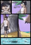  absurd_res anthro beach blush_(blush-panda) brown_fur bubble cave clothed clothing comic day ear_piercing fur hi_res hyena male mammal outside palm_tree pants paws piercing purple_eyes sad sand sea seaside sky solo striped_hyena sun tree umpherio walking water 