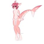  &lt;3 angry arthropod blue_genitals blue_pussy blush breasts crustacean digitigrade embarrassed female fish flat_chested flushed hair hi_res invalid_color marine narrow_waist pink_eyes pink_hair pussy red_eyes red_hair shark shrimp small_breasts solo spots stripes theredghost wide_hips 