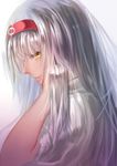  absurdres from_side hair_tousle hairband hand_in_hair headband highres ise_dango japanese_clothes kantai_collection light_smile long_hair looking_at_viewer miko profile shoukaku_(kantai_collection) sideways_glance silver_hair simple_background sketch solo upper_body white_background yellow_eyes 