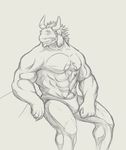  abs anthro asgore_dreemurr biceps big_muscles bulge caprine clothed clothing goat hair horn kragdrudmon male mammal monochrome muscular muscular_male pecs smile solo speedo swimsuit topless undertale underwear video_games 