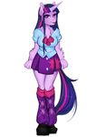  2016 absurd_res alpha_channel anthro anthrofied blue_hair clothed clothing equine female footwear friendship_is_magic fur hair hi_res horn horse legwear long_hair looking_at_viewer mammal my_little_pony pink_hair pony purple_eyes purple_fur purple_hair shirt shoes skirt slyblue7 smile socks solo standing twilight_sparkle_(mlp) unicorn 