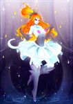  2016 abstract_background absurd_res blonde_hair blue_skin chandelure clothed clothing corset dress female hair hi_res hindpaw koveliana lips long_hair nintendo paws pok&eacute;mon pok&eacute;morph red_eyes red_hair solo standing video_games 