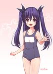  :d alternate_costume blue_hair blush body_blush collarbone fairy_tail flat_chest gradient gradient_background hair_ribbon kojirou! long_hair looking_at_viewer one-piece_swimsuit open_mouth pink_background purple_eyes ribbon school_swimsuit shiny shiny_hair shiny_skin smile solo star swimsuit twintails two_side_up wendy_marvell 