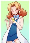  ^_^ animal animal_on_hand blue_bow blue_neckwear blush bow bowtie closed_eyes contrapposto cowboy_shot earrings gen_5_pokemon jewelry joltik labcoat long_hair long_sleeves mii_snowdon non-web_source older pinku pokemon pokemon_(anime) pokemon_(classic_anime) pokemon_(creature) pokemon_m03 smile standing 