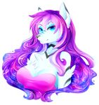  2016 alpha_channel anthro black_fur black_nose blue_eyes breasts canine cleavage clothed clothing female fox fur hair hi_res koveliana long_hair looking_at_viewer makeup mammal purple_hair smile solo stripes white_fur 