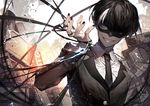  all_male black_hair blue_eyes kawacy male mask noblesse ribbons short_hair suit tao_(noblesse) tie white_hair 