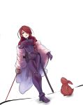  1girl boa_(brianoa) breasts bunny hair_over_one_eye highres kirijou_mitsuru lips long_hair persona persona_3 red_eyes red_hair simple_background solo sword weapon white_background 