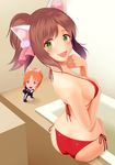  abe_nana animal_ears ass bikini brown_hair cat_ears complex_(band) fang green_eyes highres idolmaster idolmaster_cinderella_girls looking_at_viewer looking_back maekawa_miku meme multiple_girls ponytail red_bikini short_hair side-tie_bikini swimsuit taka_(takahirokun) 