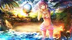  1girl alternate_costume beach bikini breasts cleavage final_fantasy final_fantasy_xiii final_fantasy_xiii-2 looking_at_viewer luluseason navel pink_bikini pink_hair serah_farron side_ponytail smile solo stomach thigh_strap water 