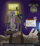  2016 bed blood calendar canine caprine chair chest_tuft clock confusion death dexter digital_media_(artwork) disney dog evidence female fog hat hi_res horny insane judy_hopps killing knife lagomorph lamp lemonscent long_ears male male/female mammal masturbation navel nude open_mouth pictures police predator prey purple_eyes rabbit snuff tuft window wolf yandere zootopia 