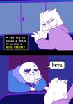  asriel_dreemurr bone clothing dialogue fatz_geronimo horn jacket long_ears sans_(undertale) simple_background skeleton smile undertale video_games 