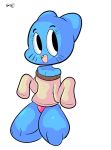  alpha_channel anthro blue_fur breasts cartoon_network cleavage clothed clothing domestic_cat felid feline felis female fur kneeling looking_over mammal mature_female nicole_watterson open_mouth panties solo sweater the_amazing_world_of_gumball underwear vinyl-core_(artist) 