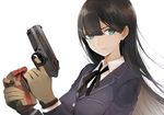  aqua_eyes beretta_px4 black_hair gift gloves gun handgun holding holding_gun holding_weapon long_hair mole mole_under_eye original pistol solo tokiti weapon 