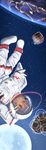  alternate_costume astronaut bat_wings blue_hair blush earth grin highres lights long_image looking_at_viewer moon remilia_scarlet satellite short_hair smile solo space tall_image tat_rous touhou upside-down wings 