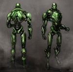  armor character_sheet dc_comics doll_joints fist full_body glowing glowing_eyes green_eyes green_lantern green_lantern_(series) looking_at_viewer robot simple_background solo standing stel 