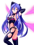  absurdres blue_hair breasts cleavage elbow_gloves gloves hifumi_(hifumit) highres iris_heart long_hair looking_at_viewer navel neptune_(series) purple_hair pururut red_eyes smile solo symbol-shaped_pupils very_long_hair wings 