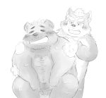  2019 anthro balls bathing belly blush canine dog duo eyes_closed humanoid_hands male mammal navel overweight overweight_male penis shir0anko simple_background sitting ursine 
