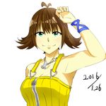  bad_id bad_pixiv_id breasts brown_hair final_fantasy final_fantasy_viii flipped_hair green_eyes highres jewelry necklace selphie_tilmitt short_hair smile solo upper_body white_background 